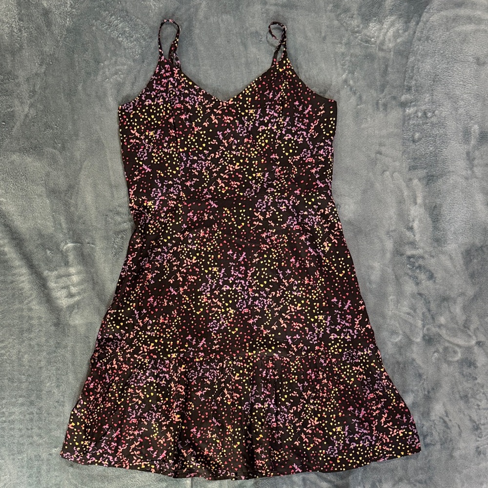 a.n.a Black Midi Slip Dress Vibrant Pink, Yellow, Purple, and Red Confetti Print